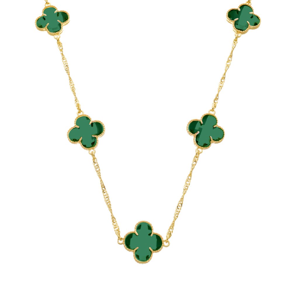 Colar Feminino 5 Trevos Verde Dourado Elegante - Colares | Helennea