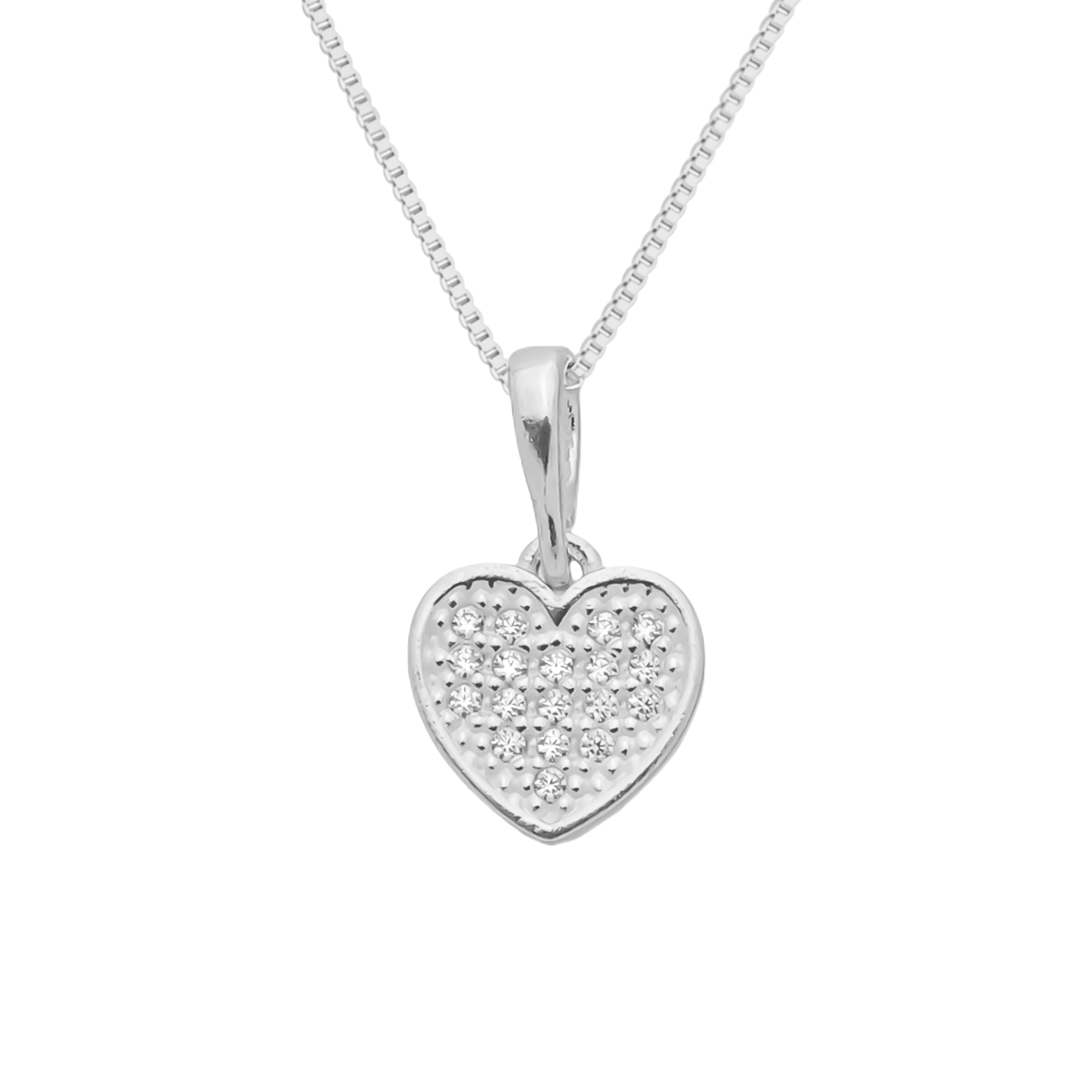 Colar Feminino Coração Cravejado em Zircônia Prata 925 - Colares | Helennea
