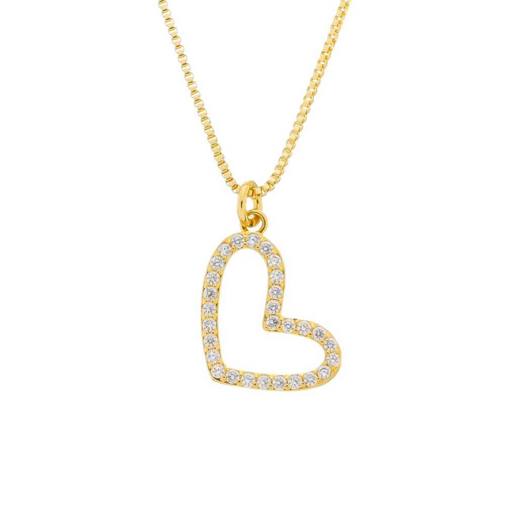 Colar Feminino Dourado de Coração Irregular Vazado com Zircônia - Colares | Helennea