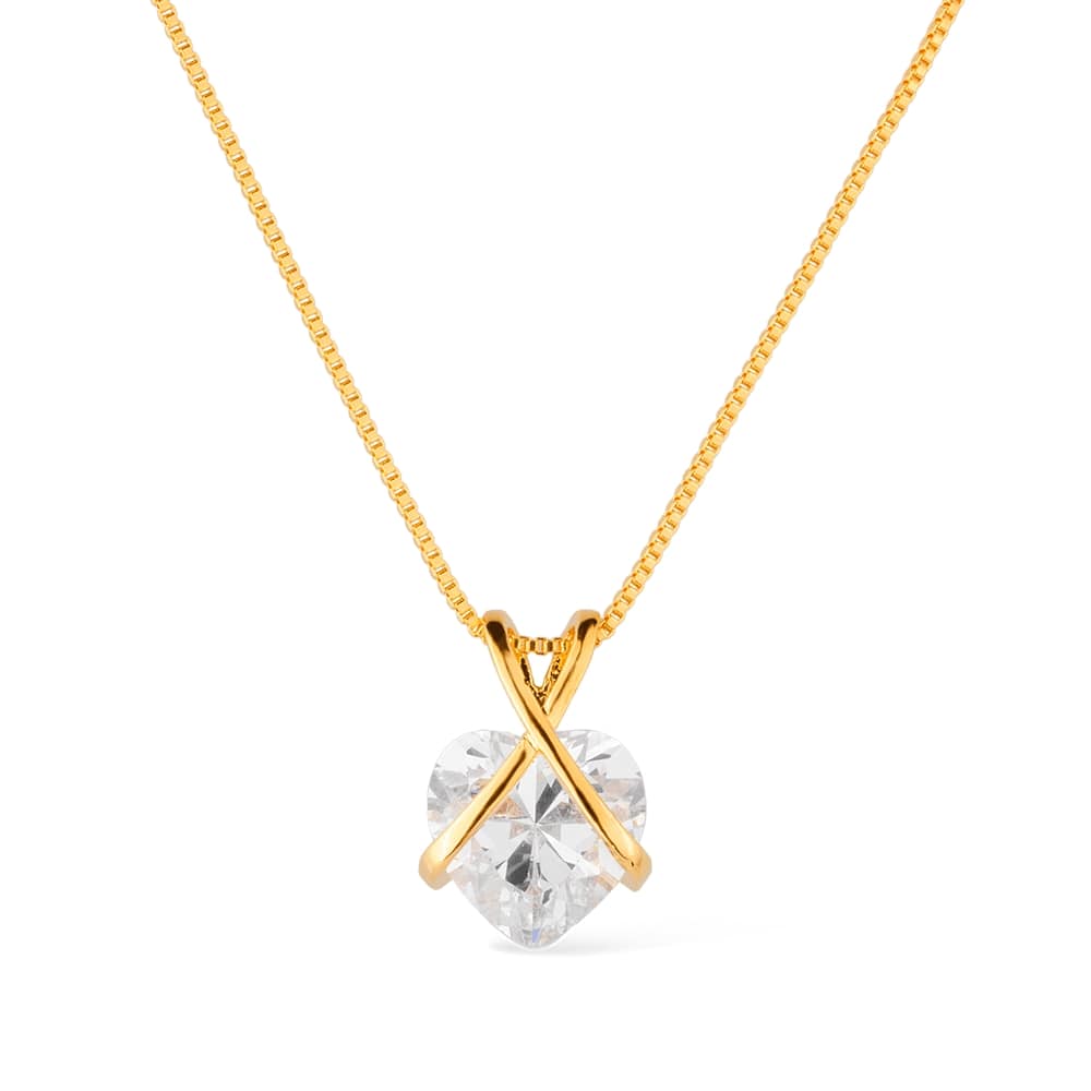 Colar Feminino Dourado de Zircônia com Pedra em Formato de Coração - Colares | Helennea