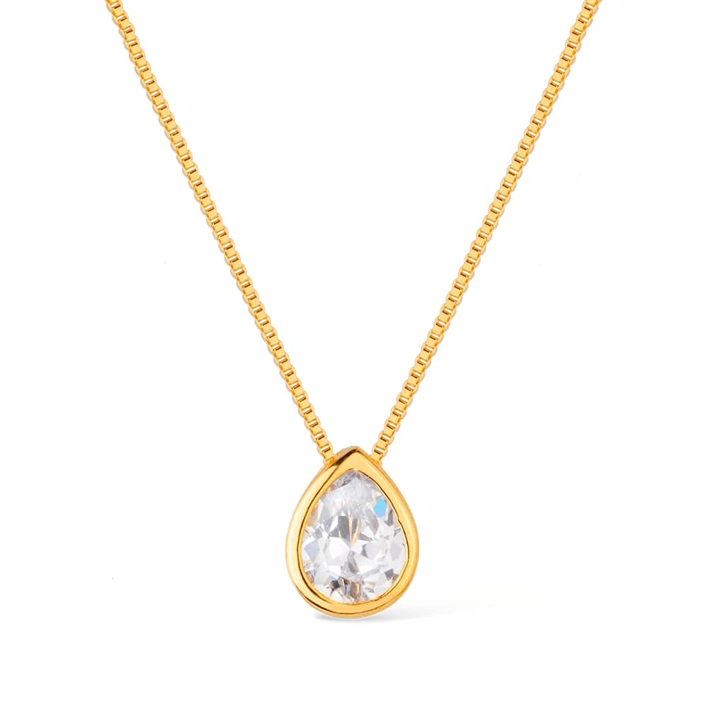 Colar Feminino Dourado Gota com Zircônia Delicado - Colares | Helennea