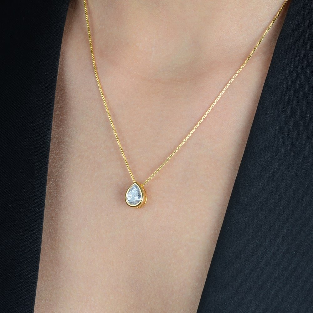 Colar Feminino Dourado Gota com Zircônia Delicado - Colares | Helennea