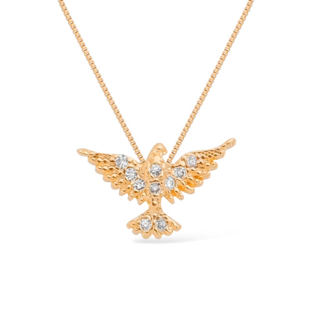 Colar Feminino Dourado Pomba com Zirconia - Colares | Helennea