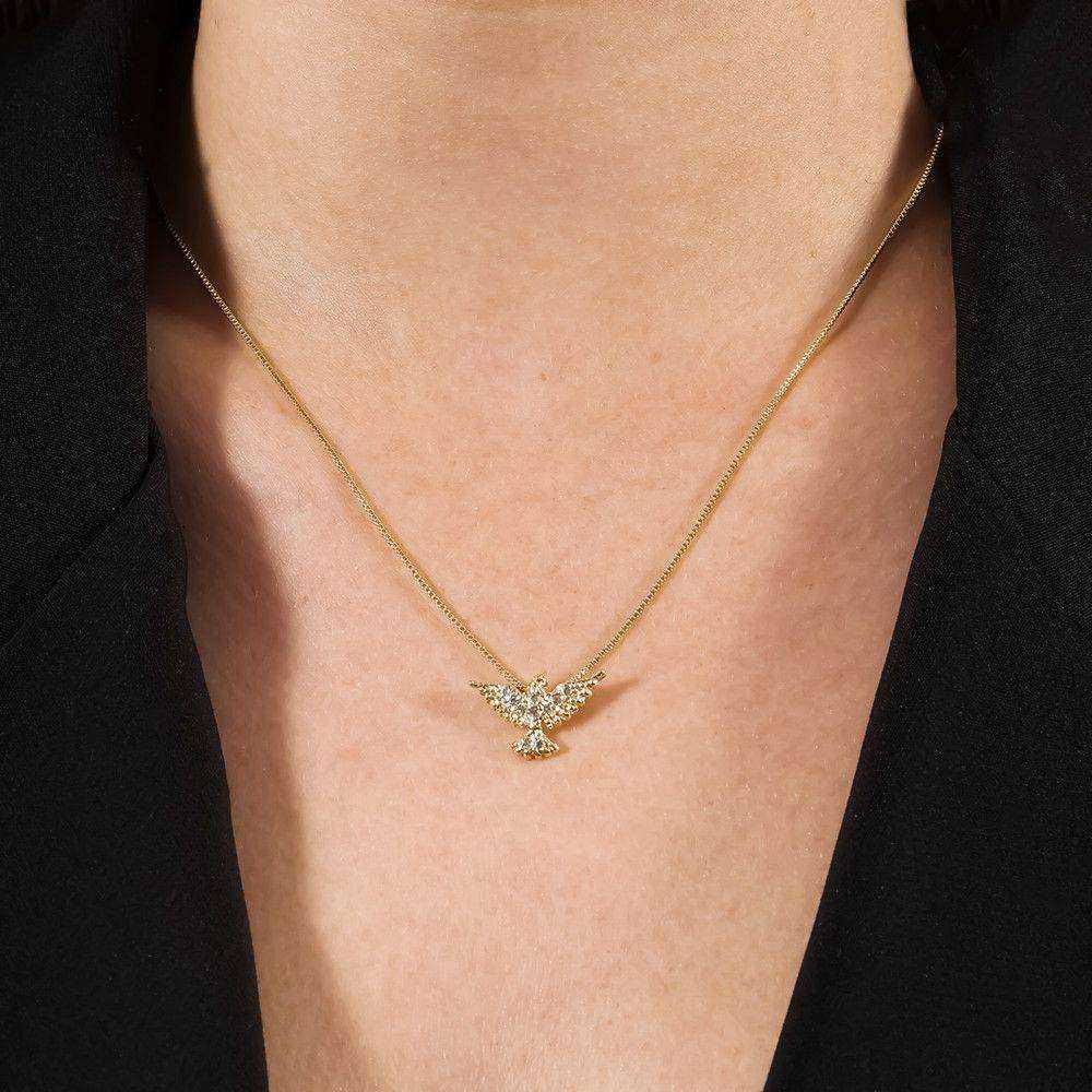 Colar Feminino Dourado Pomba com Zirconia - Colares | Helennea