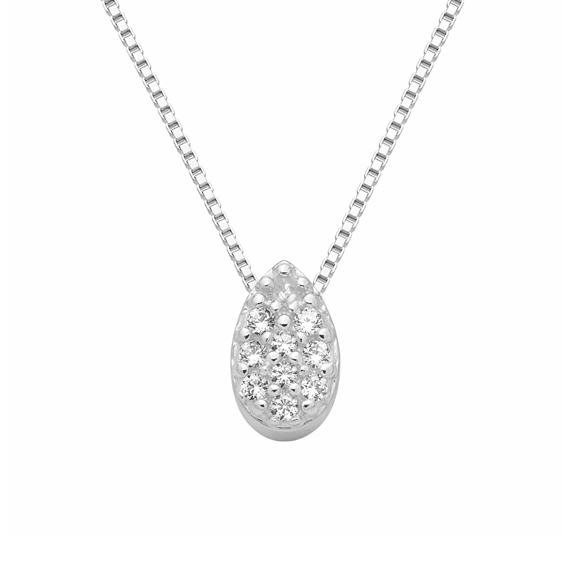 Colar Feminino Gota Cravejada em Zircônia Prata 925 - Colares | Helennea