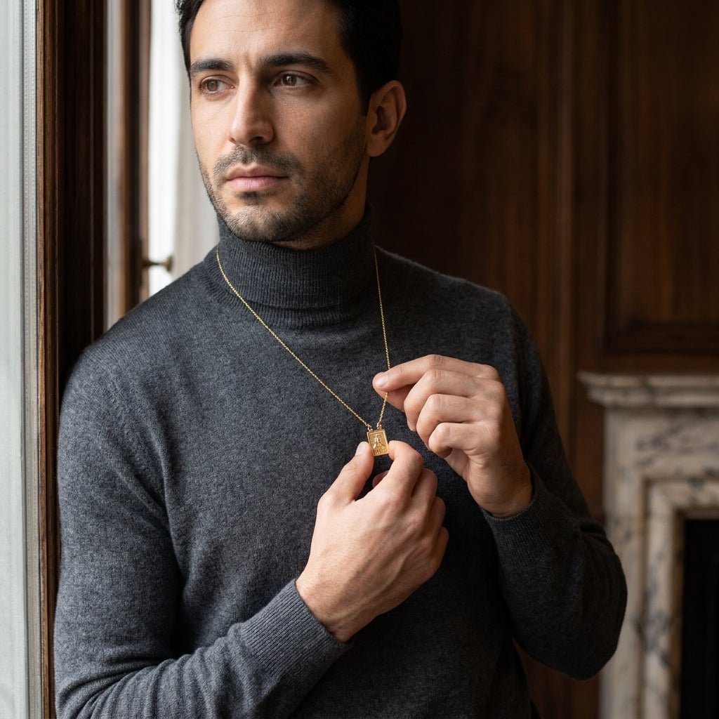 Colar Masculino Dourado Medalhao Tradicional | Helennea - Escapulários | Helennea