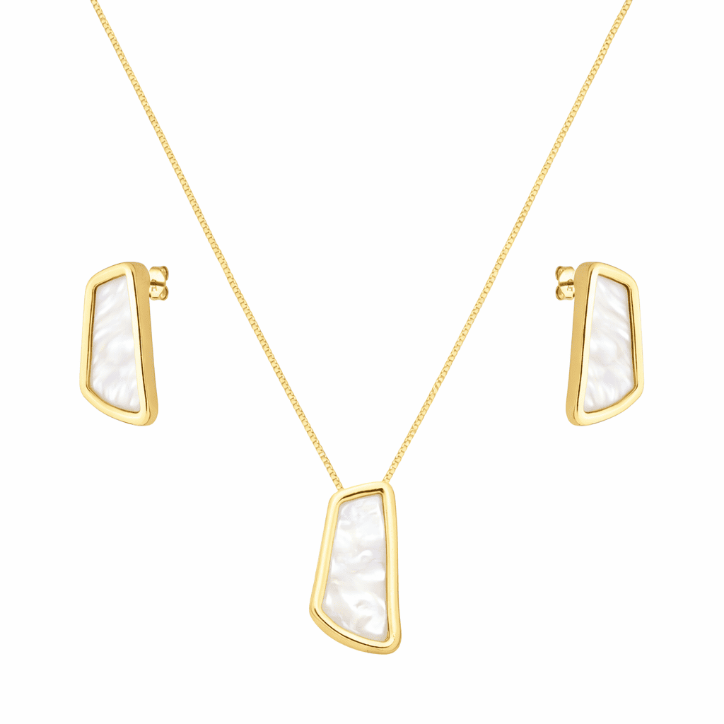 Conjunto Feminino Dourado Estilo Orgânico com Madrepérola - Conjunto feminino | Helennea