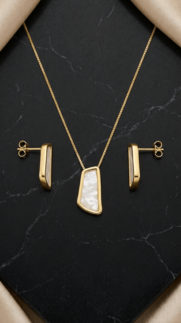 Conjunto Feminino Dourado Estilo Orgânico com Madrepérola - Conjunto feminino | Helennea