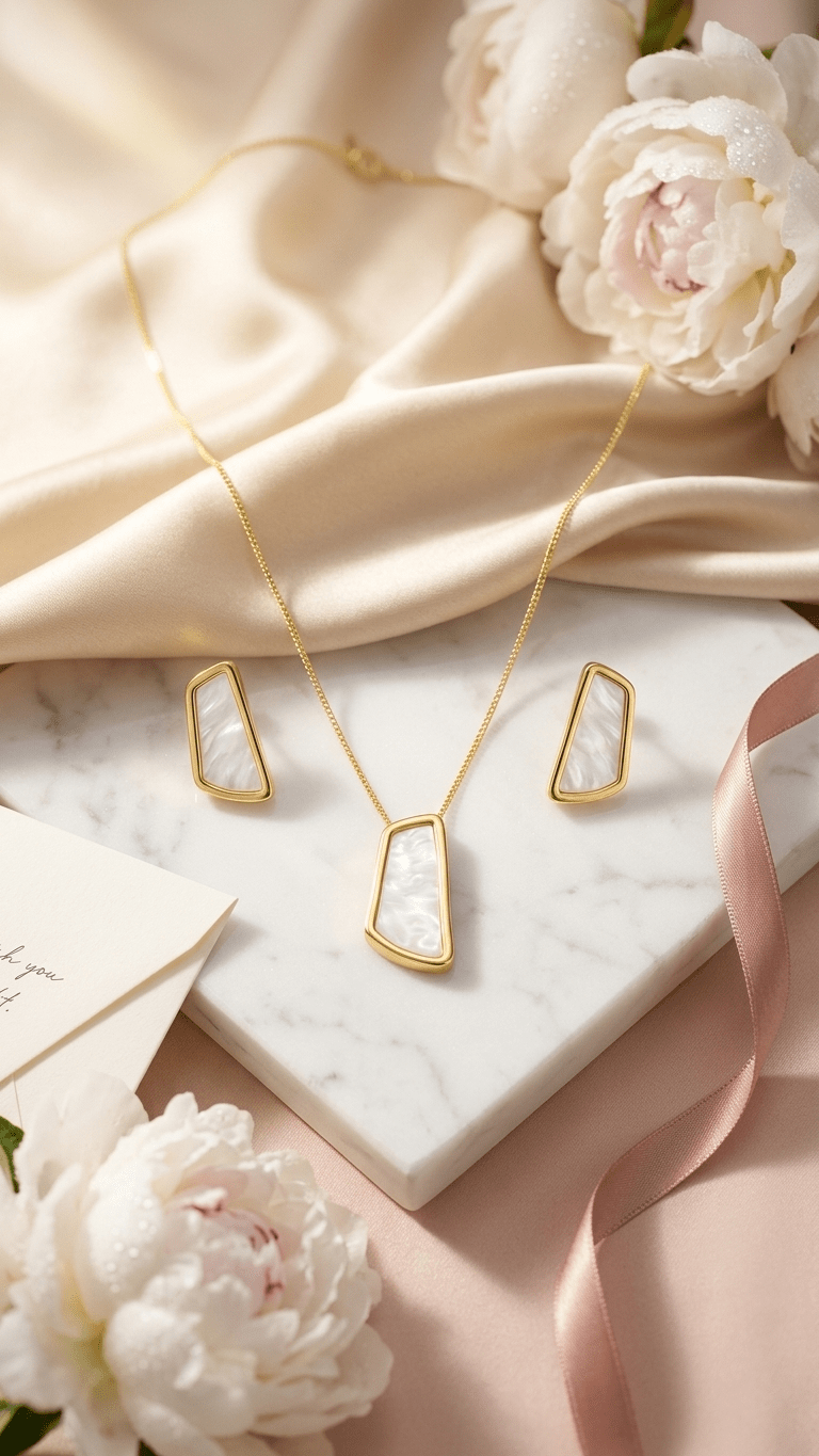 Conjunto Feminino Dourado Estilo Orgânico com Madrepérola - Conjunto feminino | Helennea
