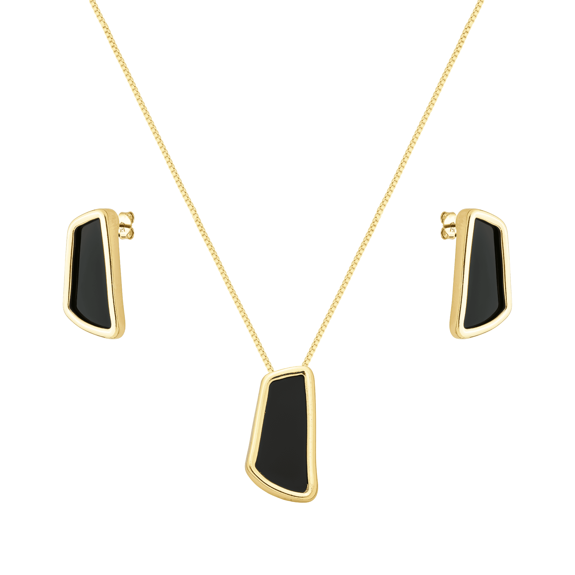Conjunto Feminino Dourado Estilo Orgânico com Pedra Preta - Conjunto feminino | Helennea