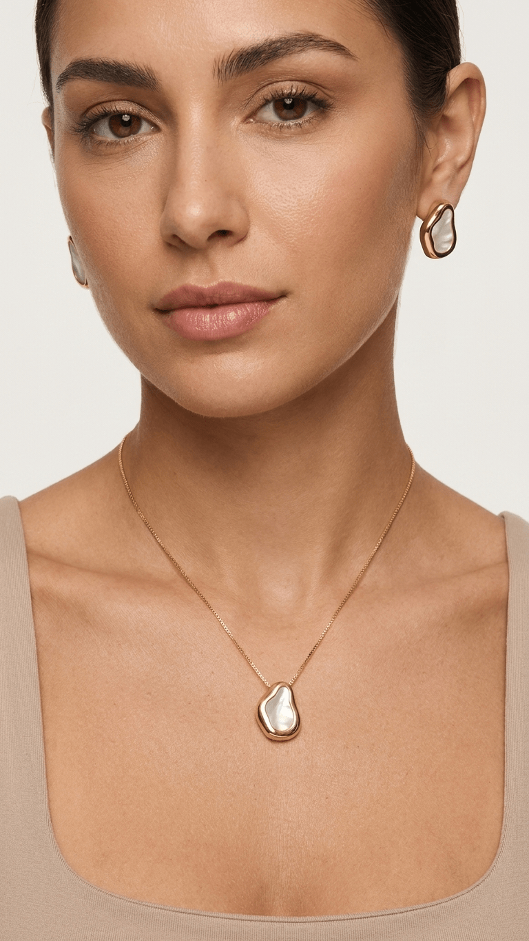 Conjunto Feminino Dourado Orgânico com Madrepérola - Conjunto feminino | Helennea