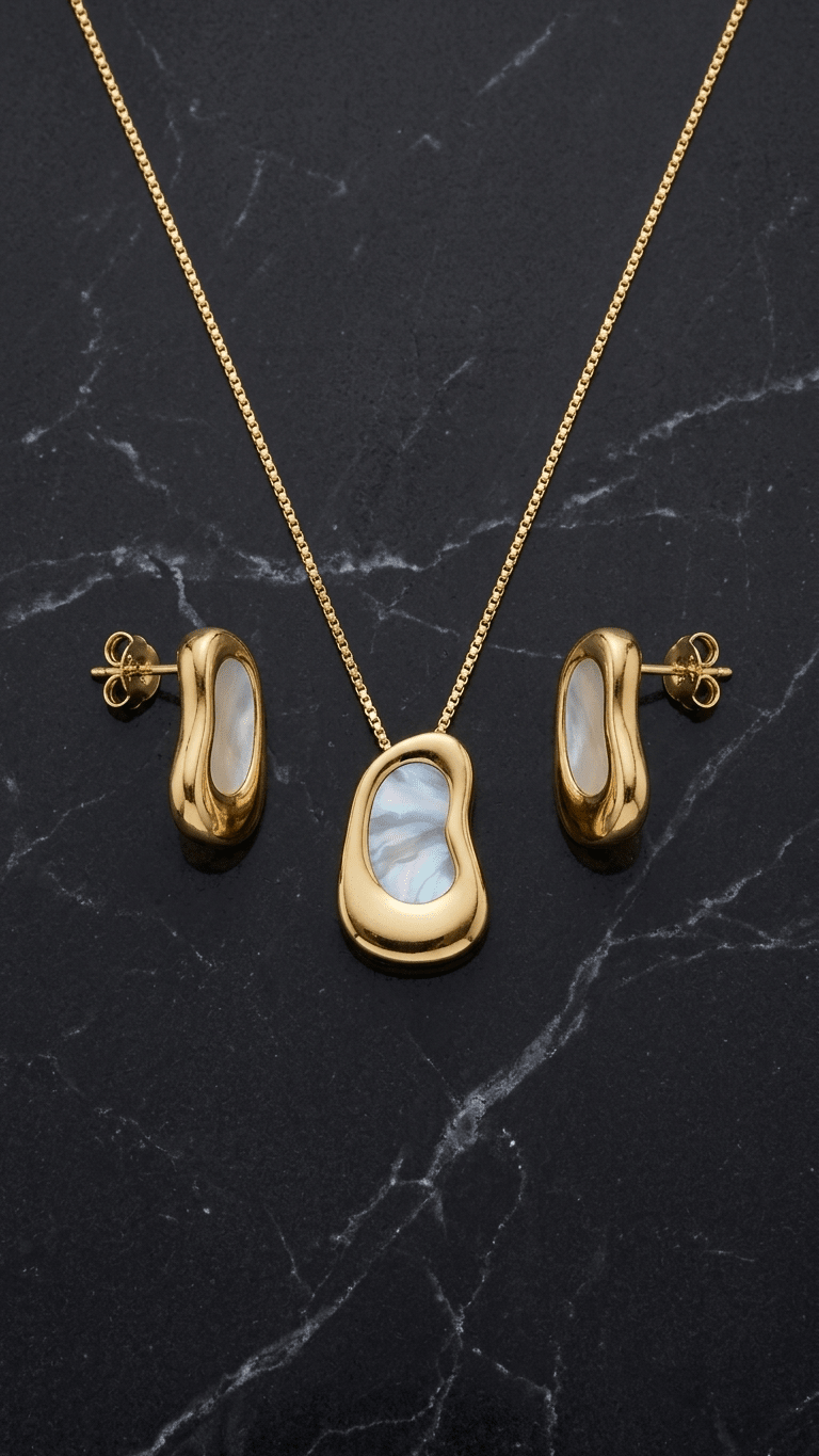 Conjunto Feminino Dourado Orgânico com Madrepérola - Conjunto feminino | Helennea