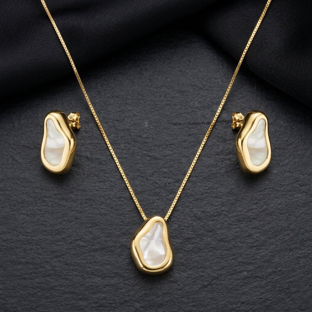 Conjunto Feminino Dourado Orgânico com Madrepérola | Helennea - Conjunto feminino | Helennea