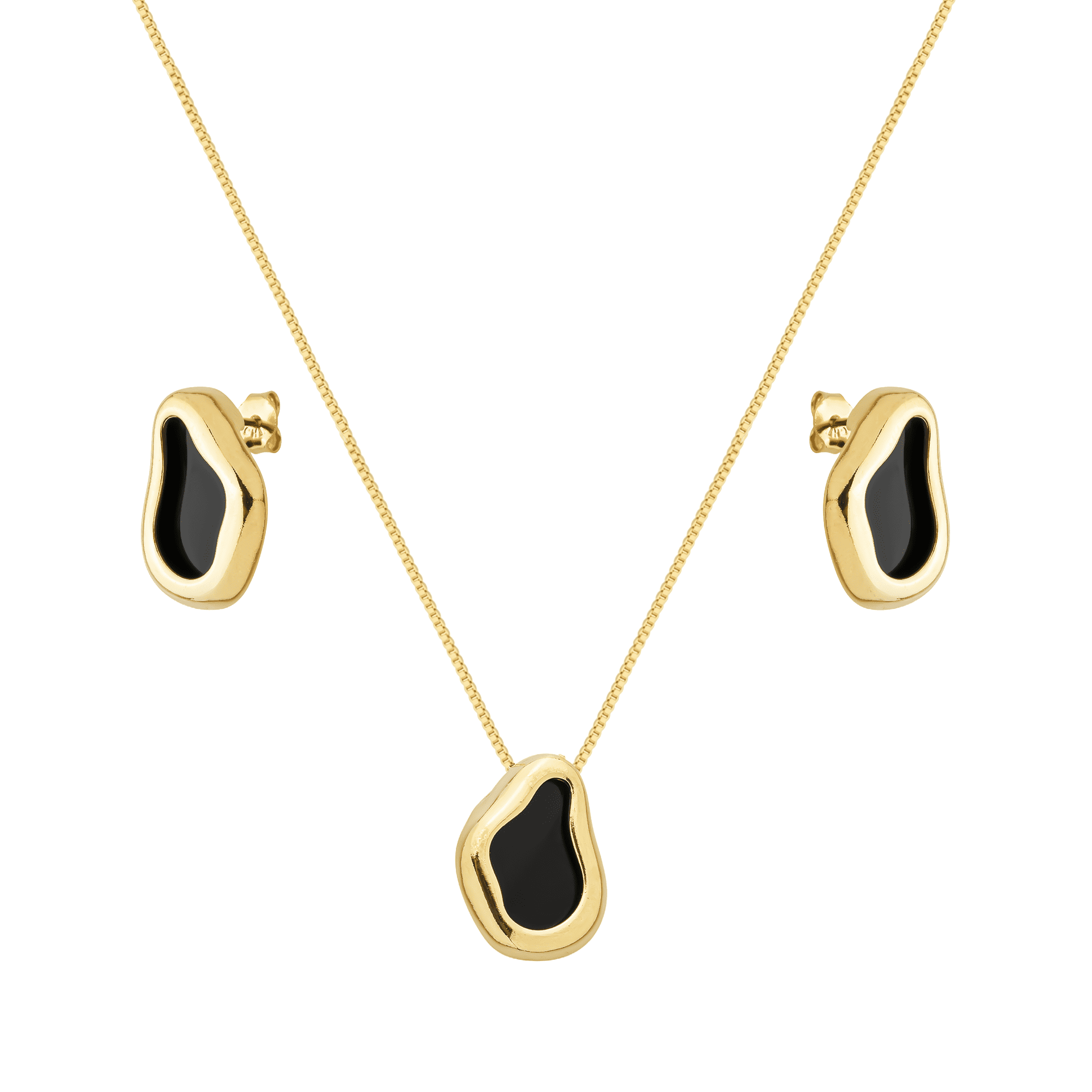 Conjunto Feminino Dourado Orgânico com Pedra Preta - Conjunto feminino | Helennea