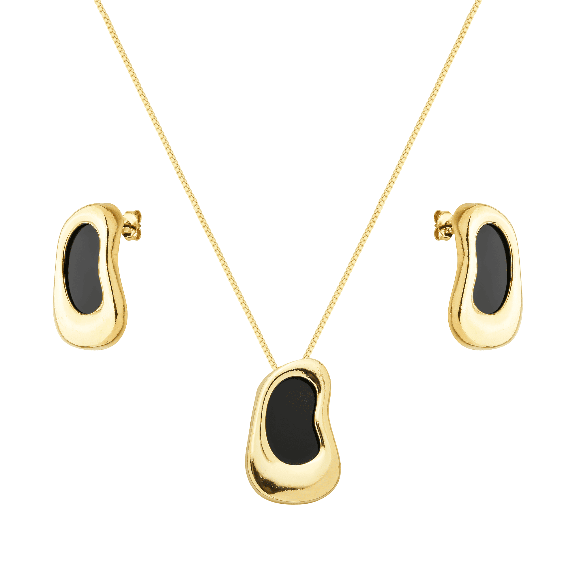 Conjunto Feminino Dourado Orgânico com Pedra Preta - Conjunto feminino | Helennea