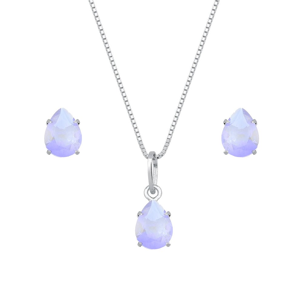 Conjunto Feminino em Prata 925 Gota Lilás – Colar e Brincos Elegante Delicado - Colares | Helennea