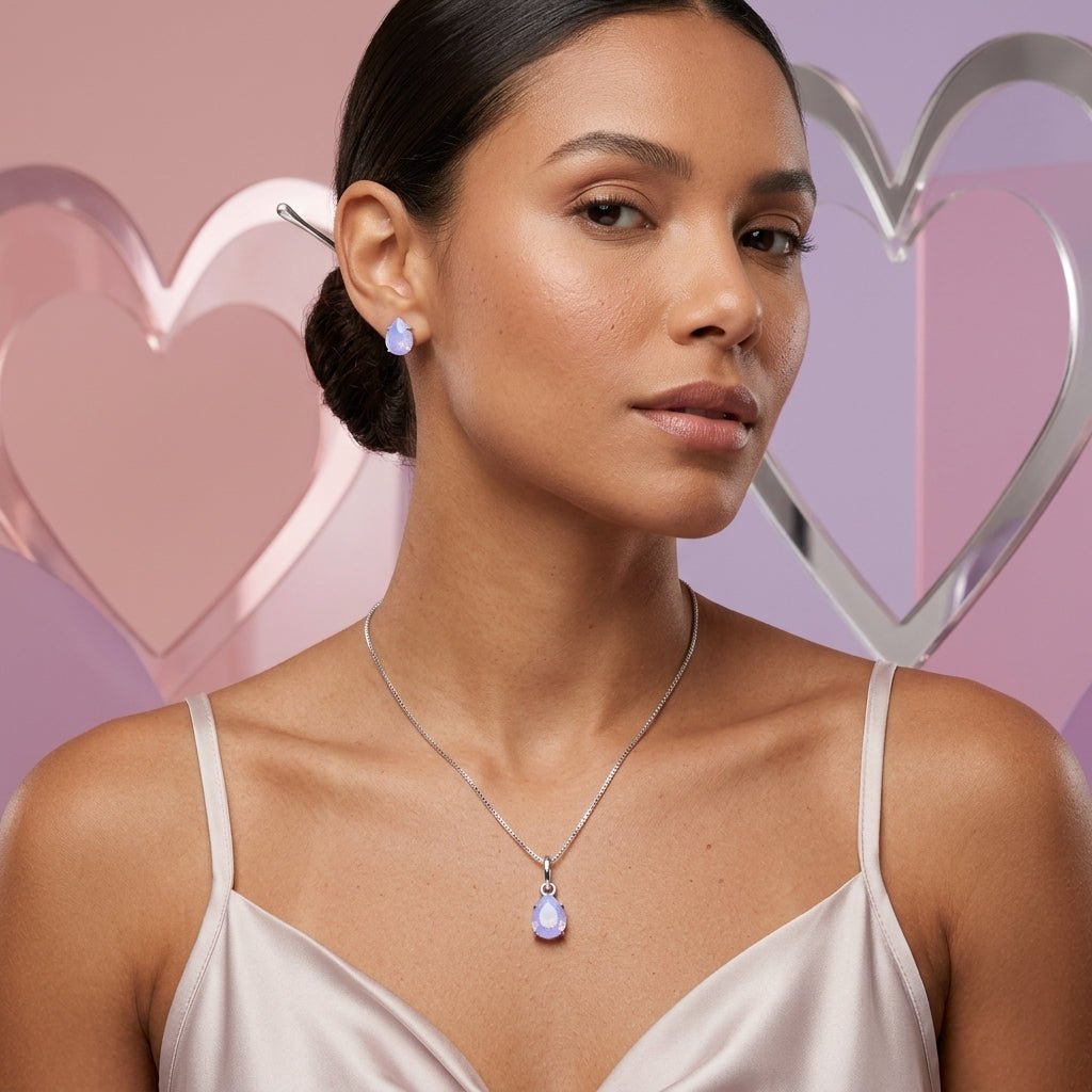 Conjunto Feminino em Prata 925 Gota Lilás – Colar e Brincos Elegante Delicado | Helennea - Colares | Helennea