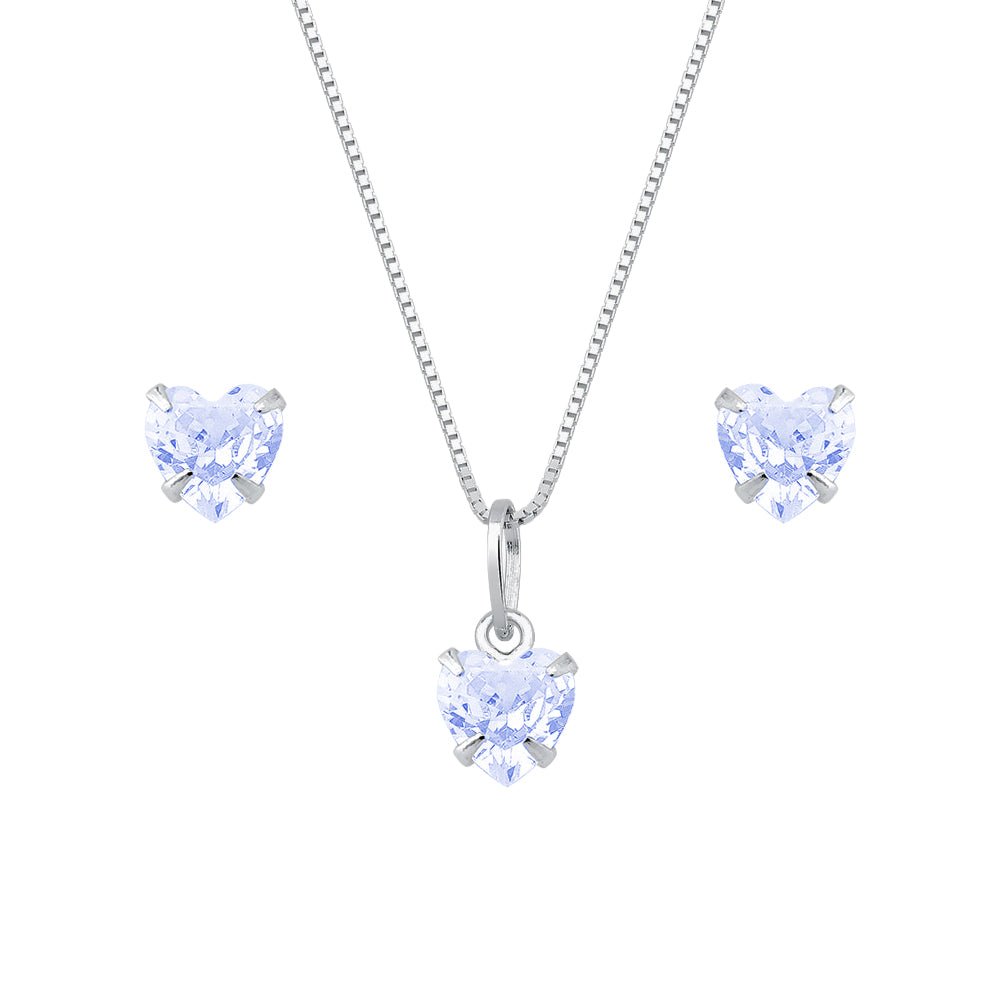 Conjunto Feminino Prateado Coração com Pedra Roxa – Colar e Brincos Elegante Prata 925 - Colares | Helennea