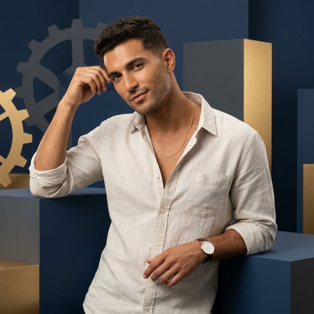 Corrente Dourada Masculina Elo 1x1 – Corrente Fina Elegante Minimalista | Helennea - Correntes | Helennea
