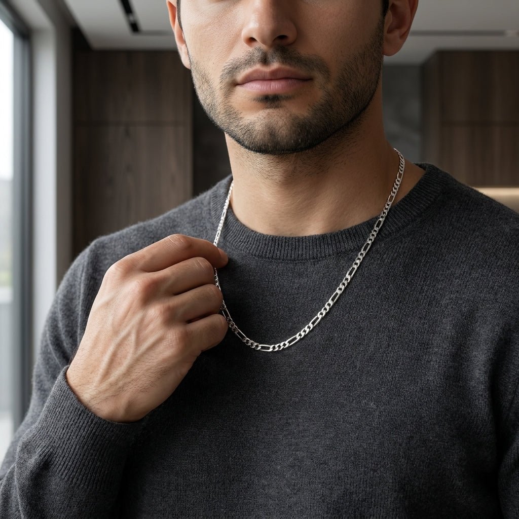 Corrente Prateada Masculina Elo 3x1 3mm – Corrente Elegante Moderna | Helennea - Correntes | Helennea