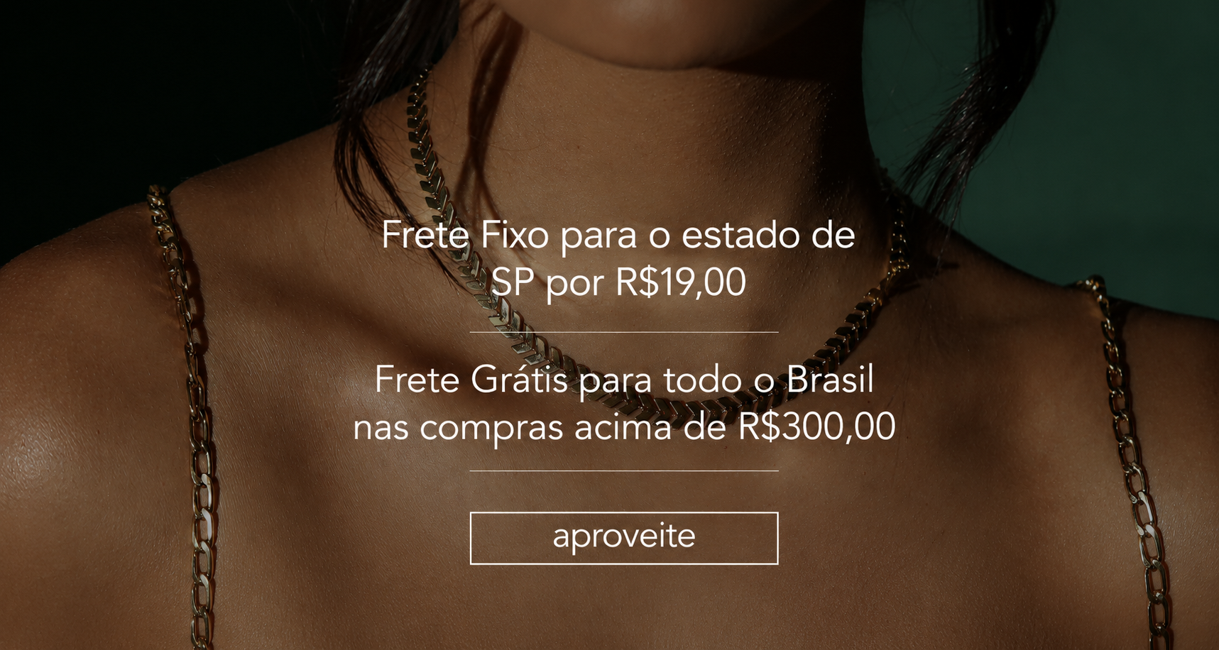 Banner com informações de frete: Frete Fixo para o estado de SP por R$19,00 e Frete Grátis para todo o Brasil nas compras acima de R$300,00 - Helennea Semijoias