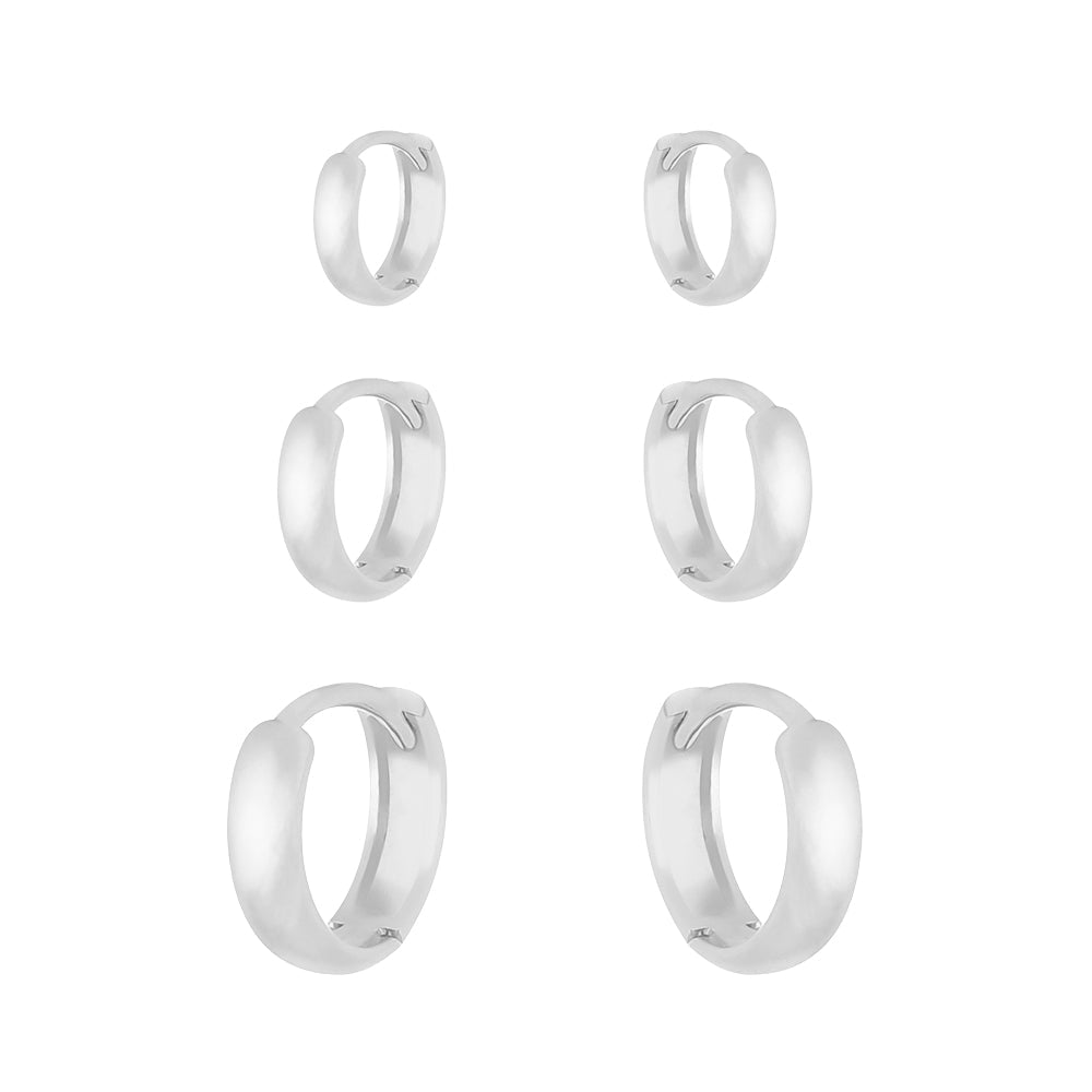 Kit Trio de Argolas Femininas Prata 925 Lisas Clássicas - Brincos | Helennea