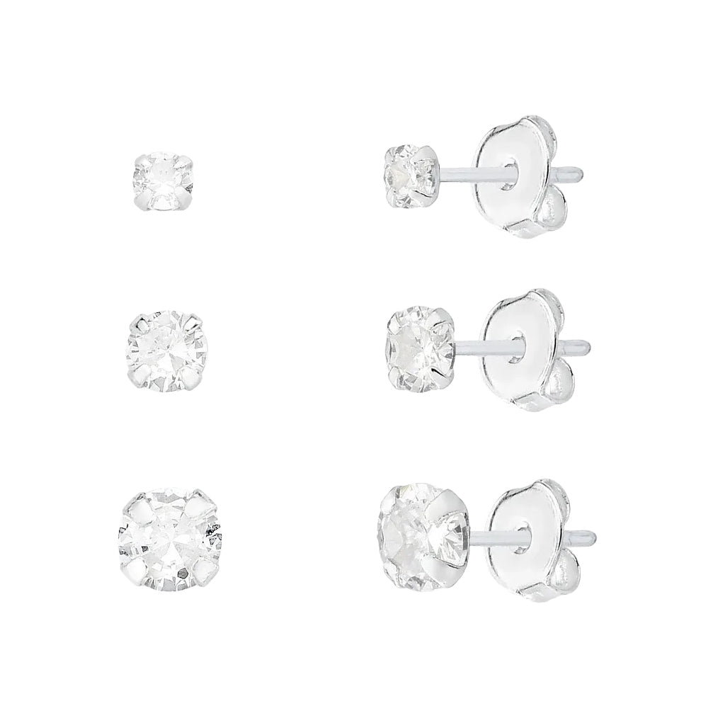 Kit Trio de Brincos Femininos Prata 925 Ponto de Luz Redondo - Brincos | Helennea