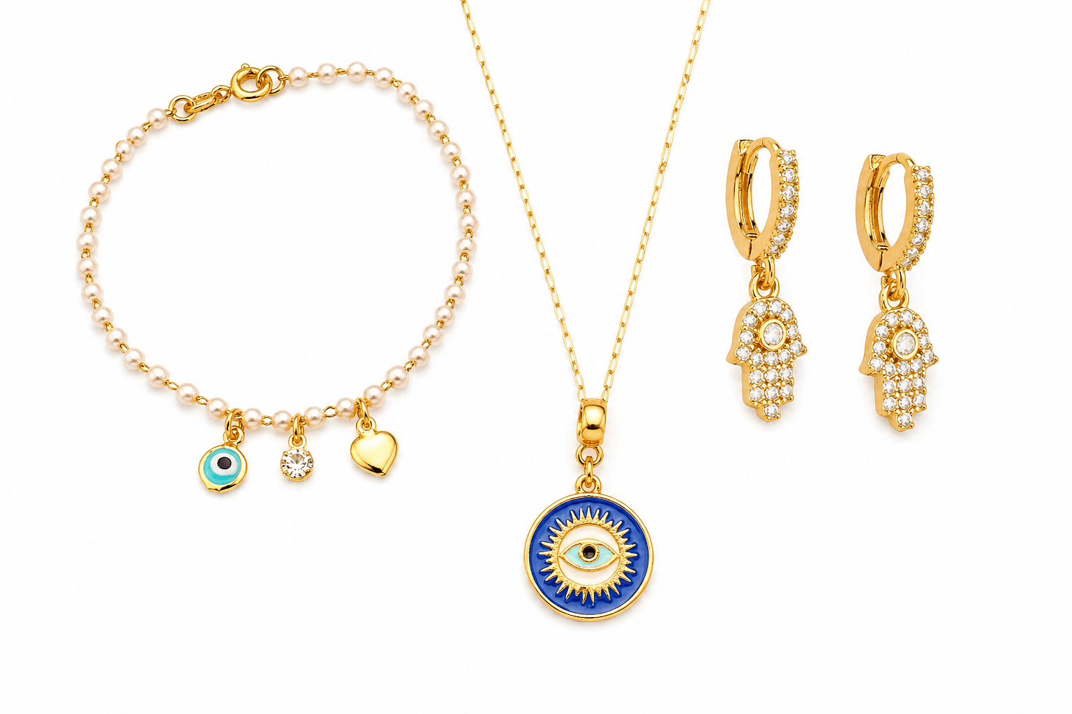 Look Completo Olho Grego Dourado - Look completo (Anel + Colar + Pulseira) | Helennea