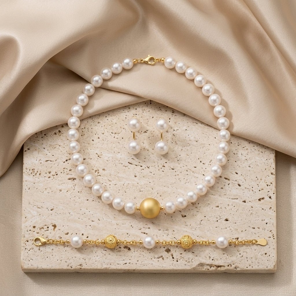 Look Completo Pérola Luxo - Look completo (Anel + Colar + Pulseira) | Helennea