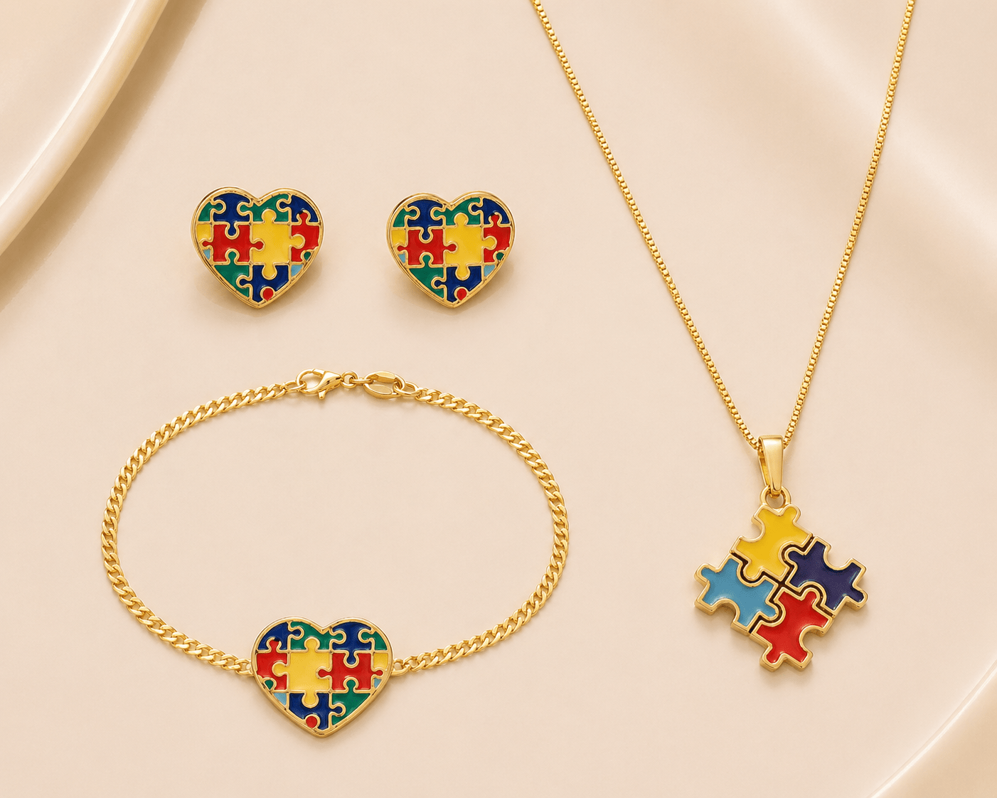 Look Completo Quebra - Cabeca Colorido - Look completo (Anel + Colar + Pulseira) | Helennea