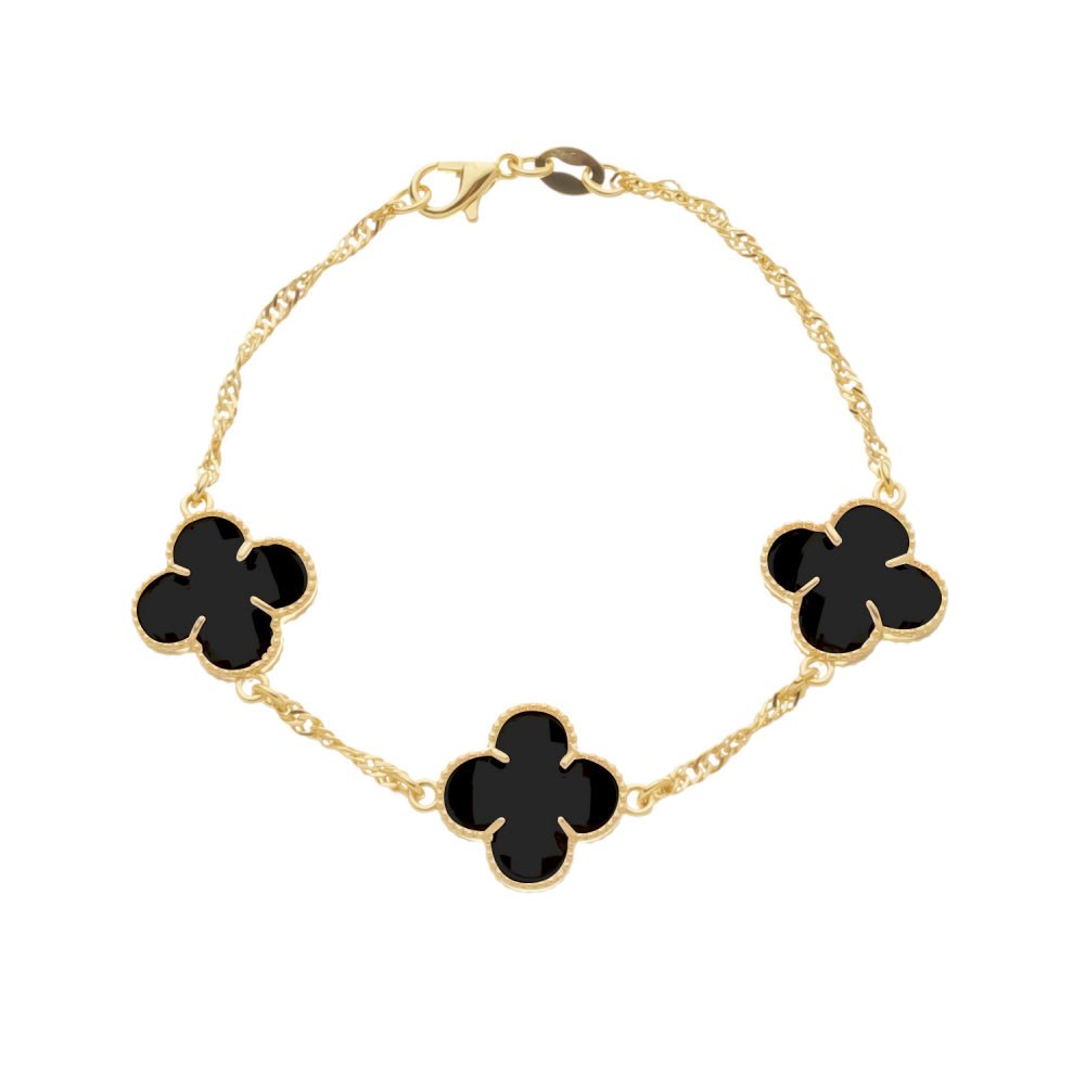 Look Completo Trevo Preto Prateado Premium - Look completo (Anel + Colar + Pulseira) | Helennea