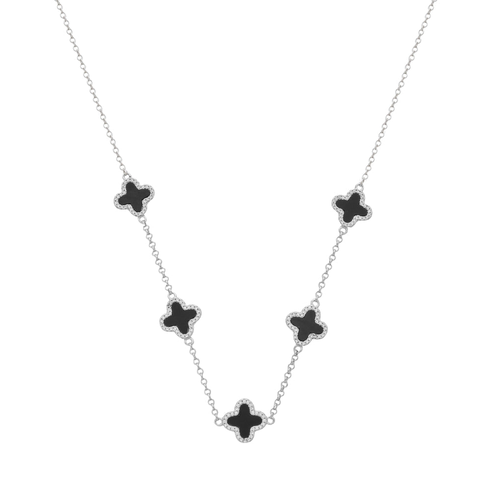 Look Completo Trevo Preto Prateado Premium - Look completo (Anel + Colar + Pulseira) | Helennea