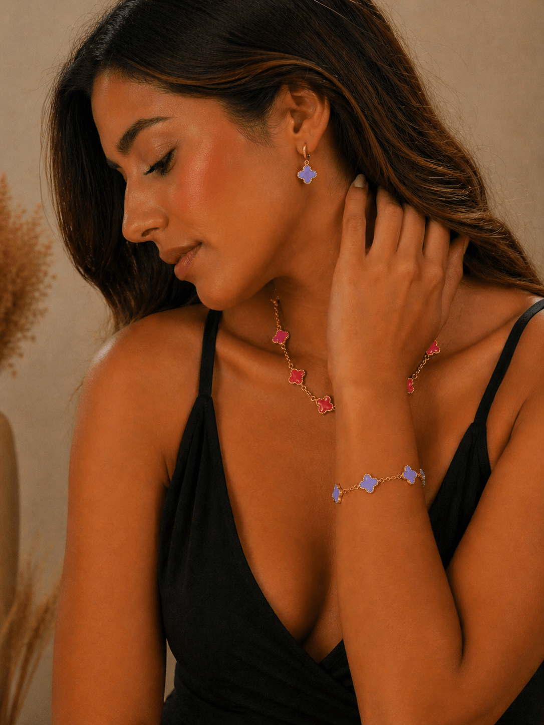 Look Completo Trevo Rosa Choker - Look completo (Anel + Colar + Pulseira) | Helennea