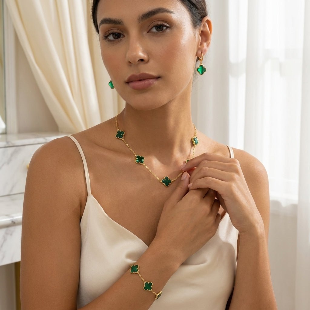 Look Completo Trevo Verde - Look completo (Anel + Colar + Pulseira) | Helennea