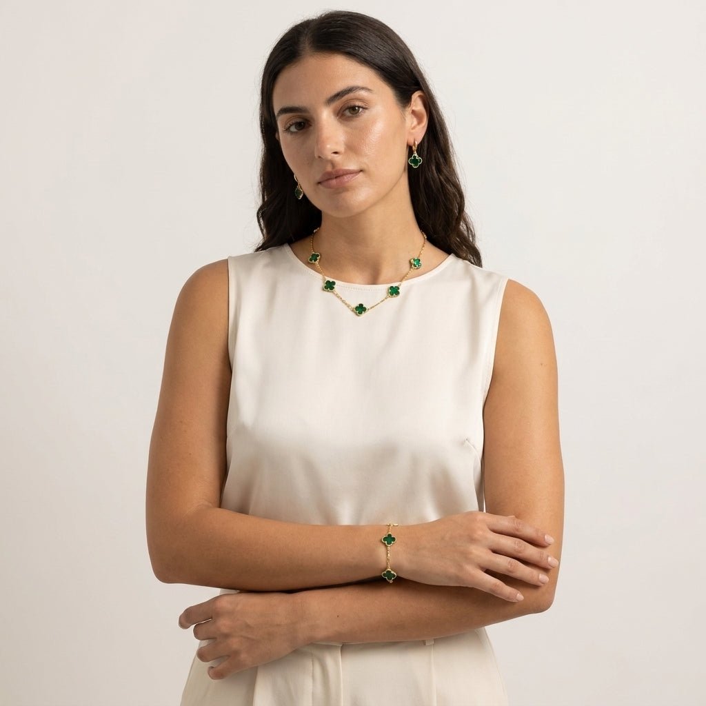 Look Completo Trevo Verde - Look completo (Anel + Colar + Pulseira) | Helennea