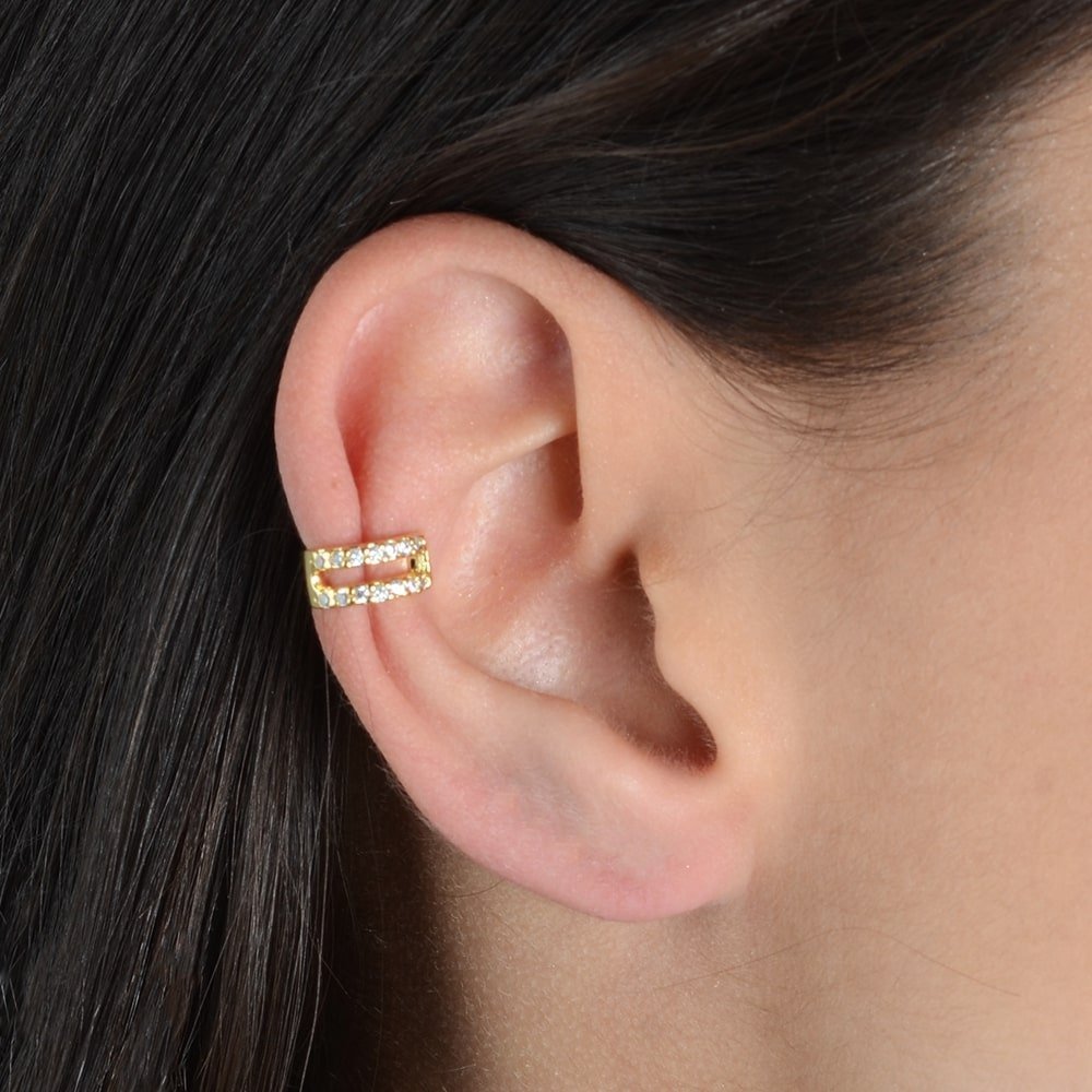 Piercing Dourado de Pressão com 14 Pedras de Zircônia |Helennea - Brincos | Helennea