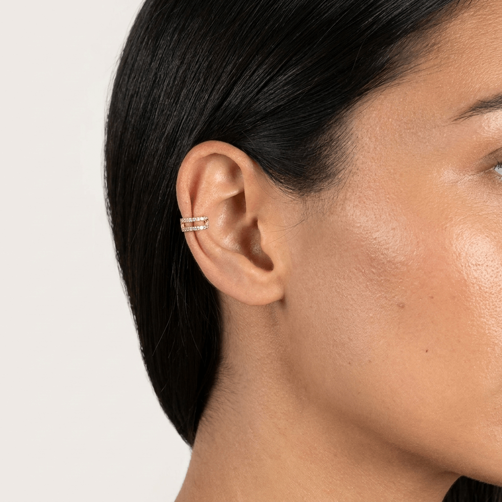 Piercing Dourado de Pressão com 14 Pedras de Zircônia |Helennea - Brincos | Helennea