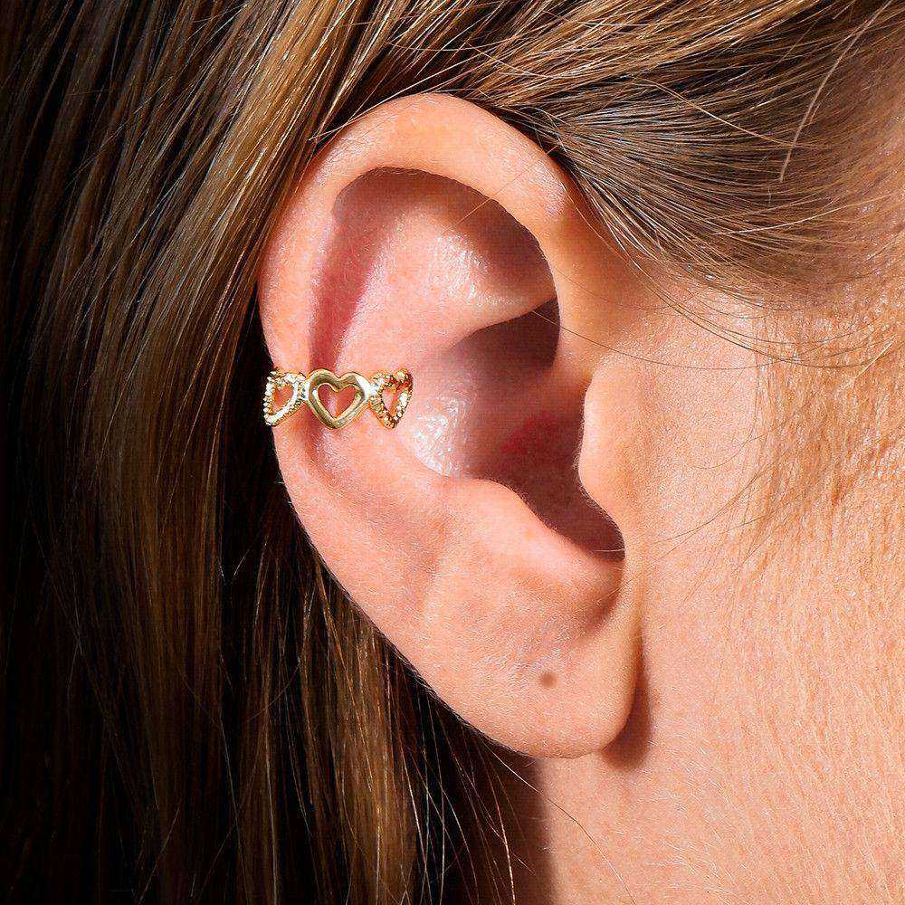 Piercing Dourado de Pressão de Corações |Helennea - Brincos | Helennea