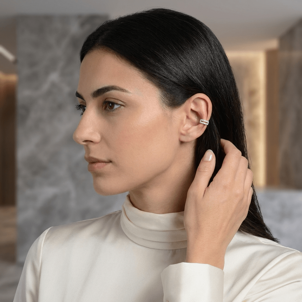 Piercing Prateado de Pressão com 14 Pedras de Zircônia |Helennea - Brincos | Helennea
