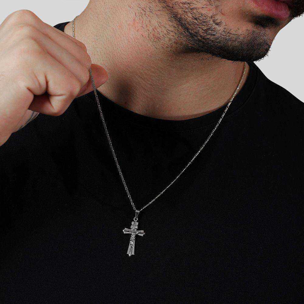 Pingente Masculino Crucifixo Prateado Detalhado - Masculinas | Helennea