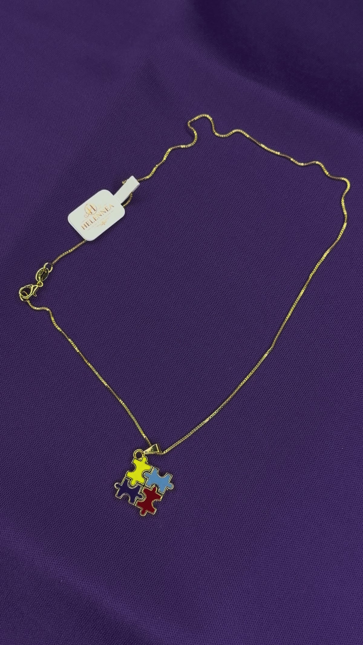 Colar Dourado Quebra-Cabeca Colorido | Helennea