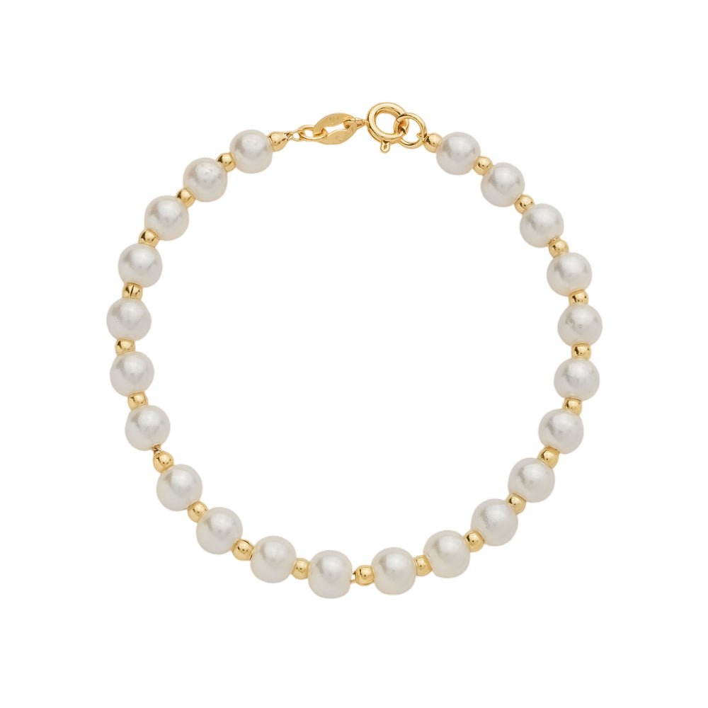 Pulseira Dourada de Pérolas e Bolinhas - Pulseiras | Helennea