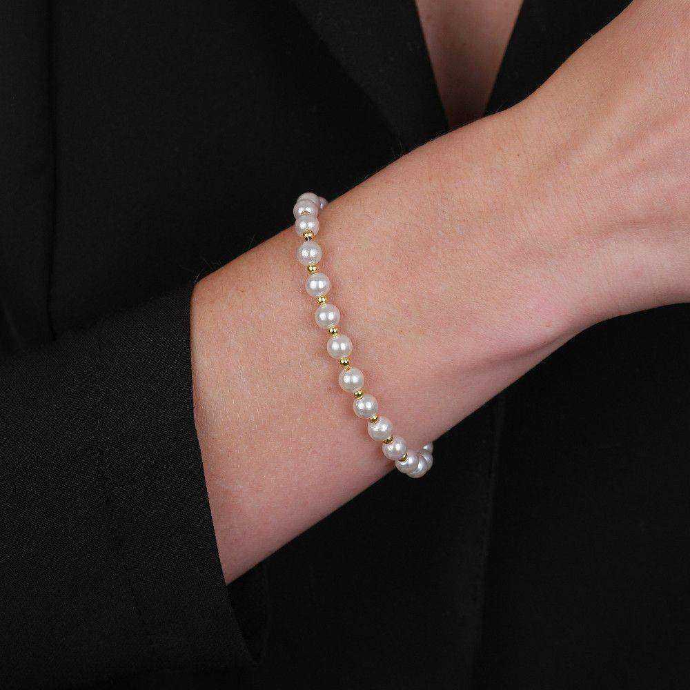 Pulseira Dourada de Pérolas e Bolinhas - Pulseiras | Helennea