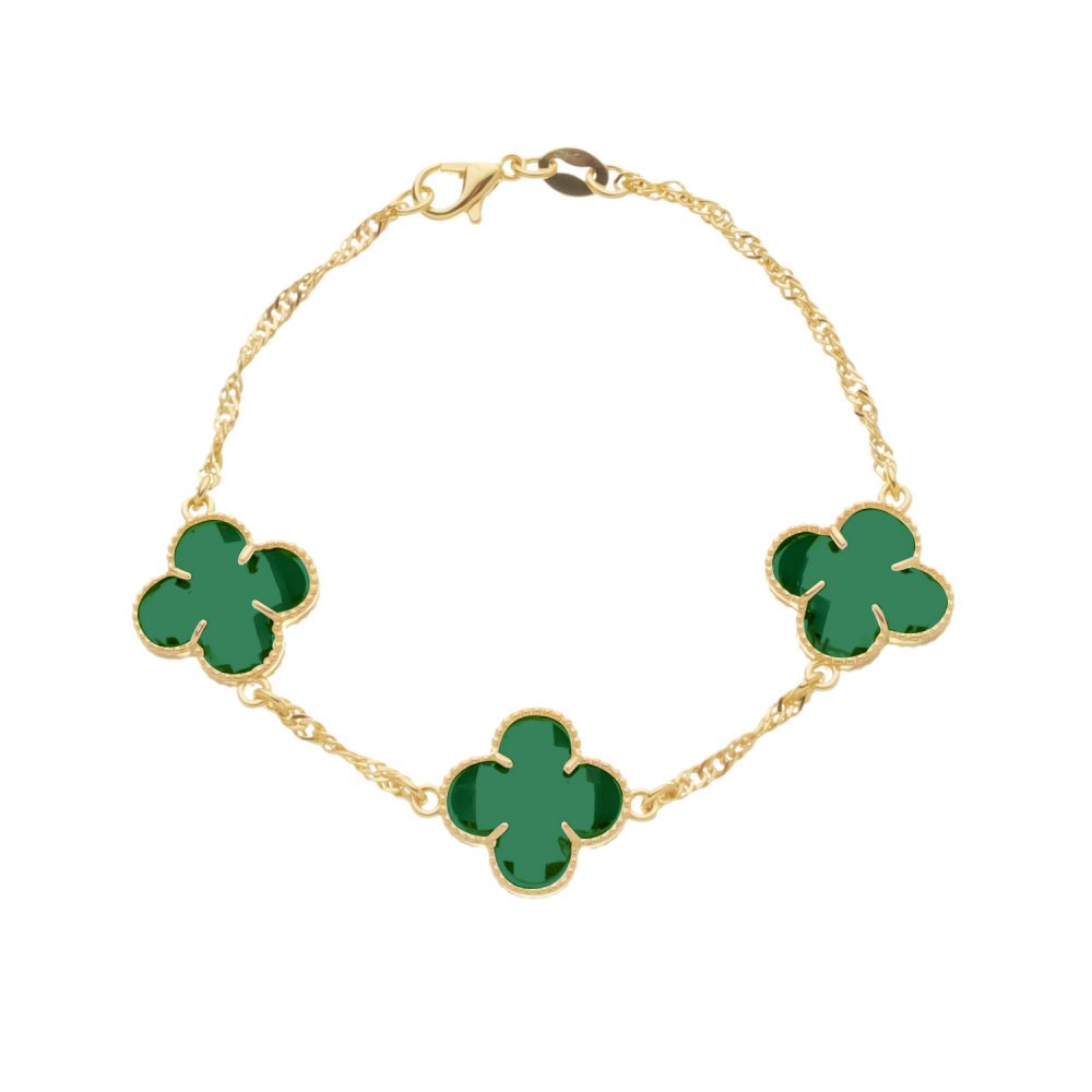 Pulseira Feminina 3 Trevos Verde Dourado - Pulseiras | Helennea