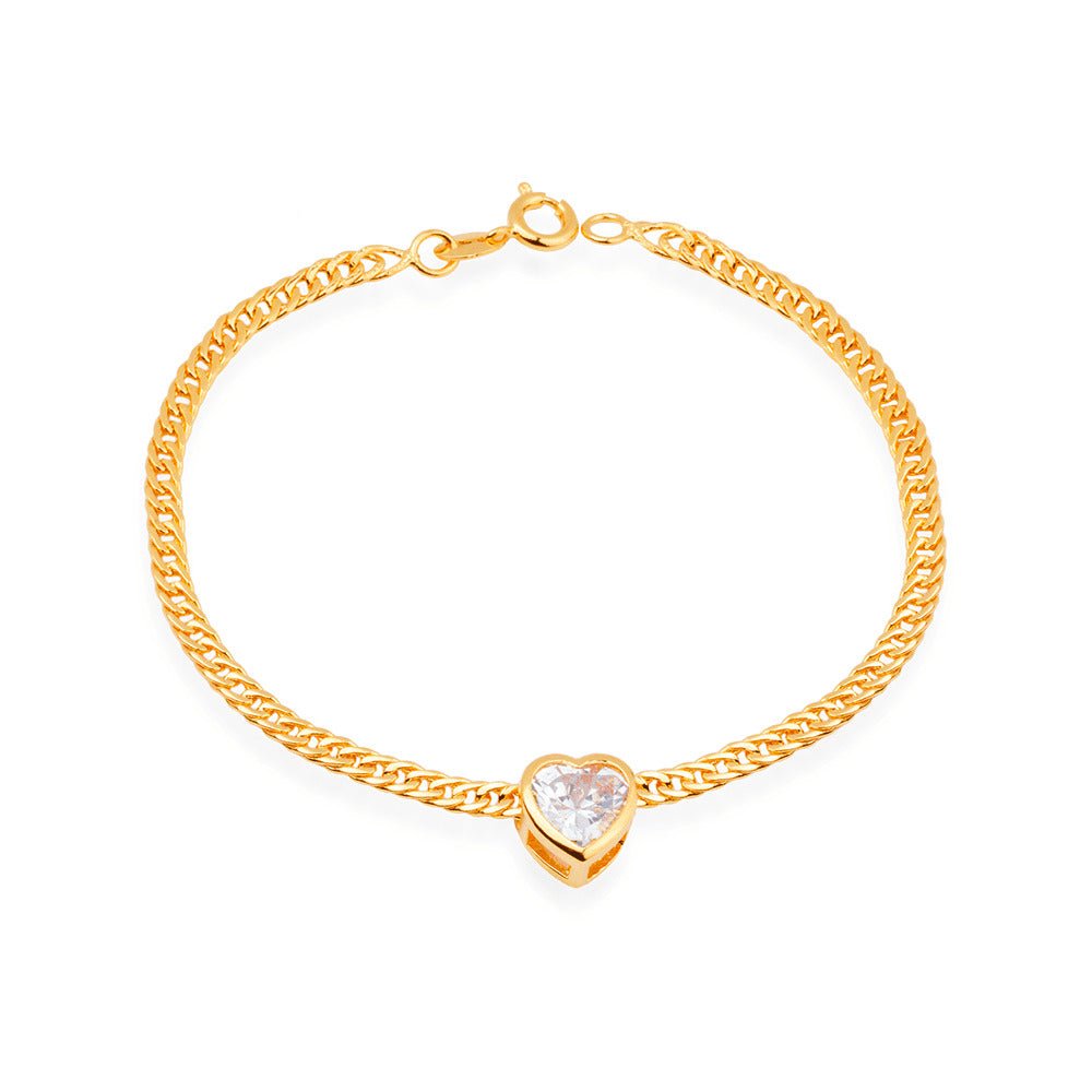 Pulseira Feminina Coração Dourada com Pedra Brilhante em Zircônia - Pulseiras | Helennea