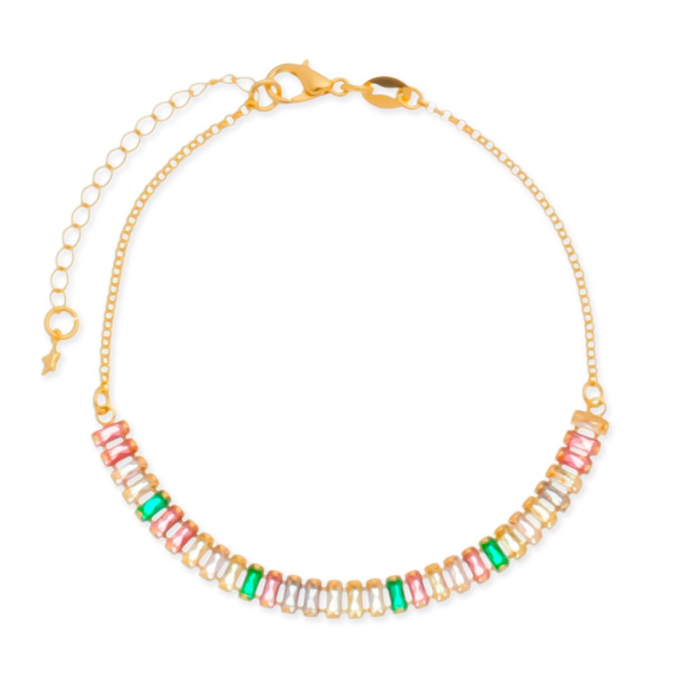 Pulseira Feminina Dourada com Pedras Coloridas - Pulseiras | Helennea