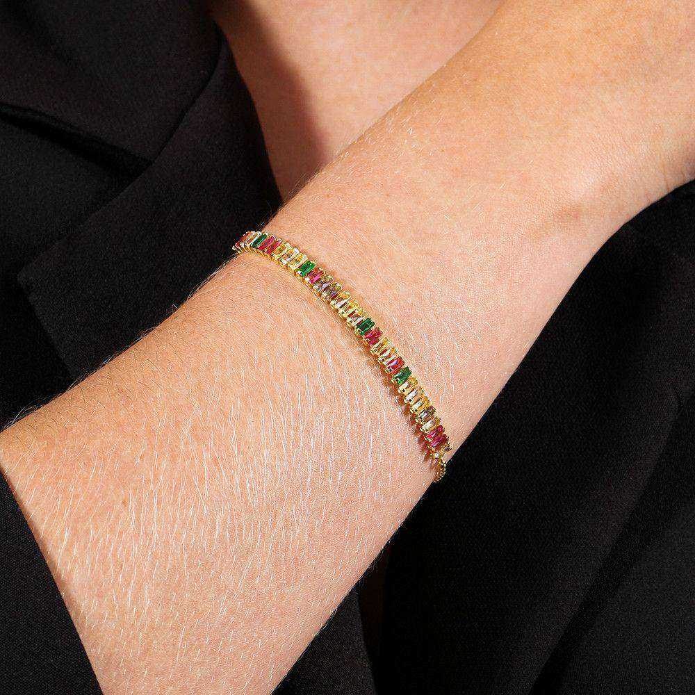 Pulseira Feminina Dourada com Pedras Coloridas - Pulseiras | Helennea