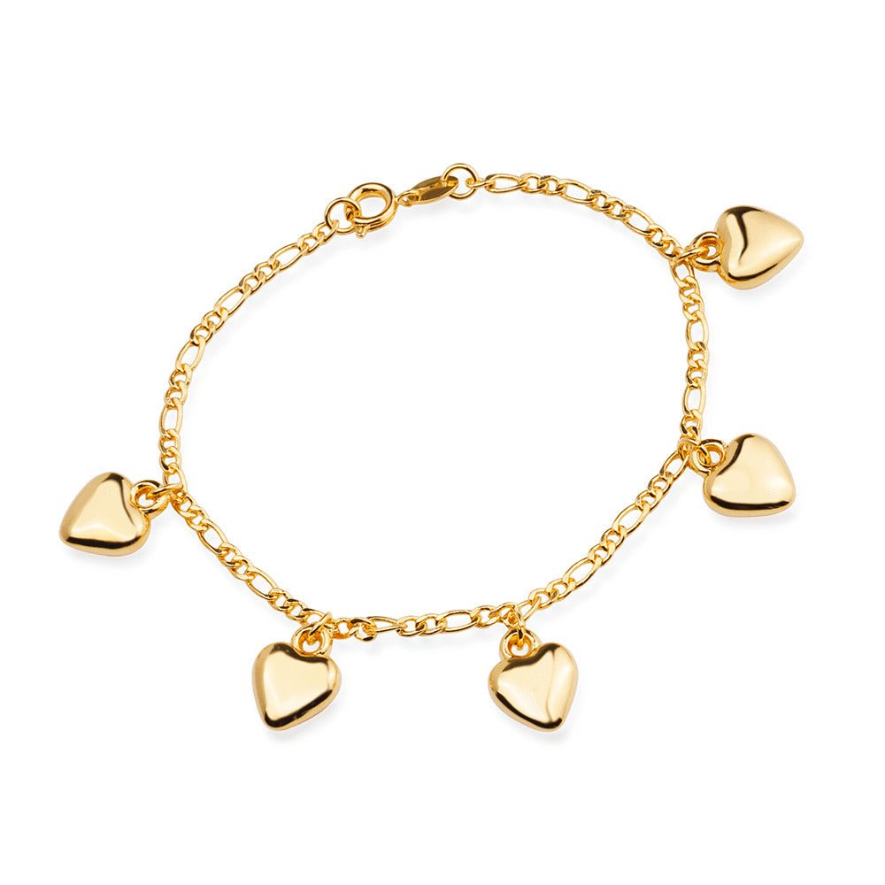 Pulseira Feminina Dourada com Pingentes de Coração - Pulseiras | Helennea