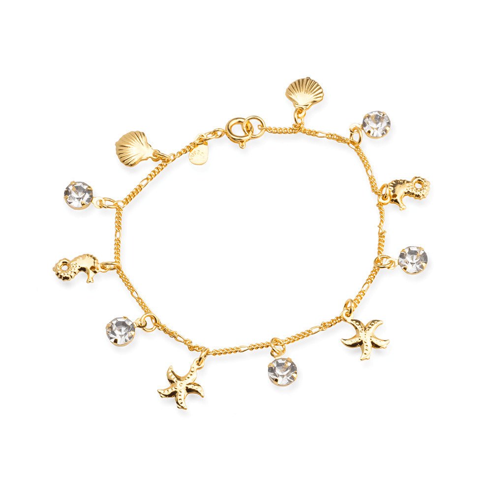 Pulseira Feminina Dourada com Pingentes Fundo do Mar e Zircônias - Pulseiras | Helennea