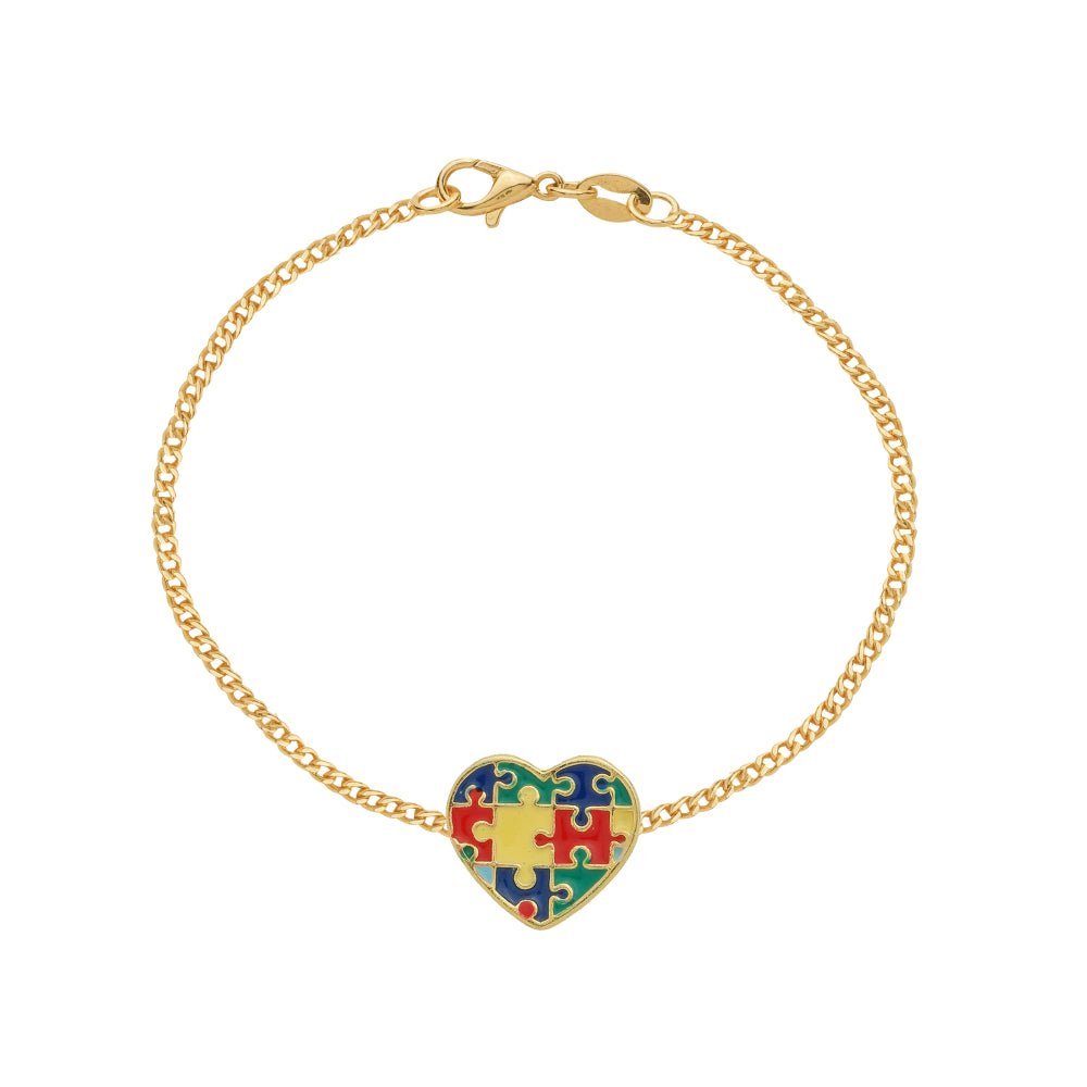 Pulseira Feminina Dourada Coracao Colorido - Pulseiras | Helennea